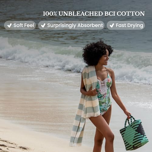 4-Pack Turkish Organic Cotton Beach Towels XL Sea Green Portable Lightweight