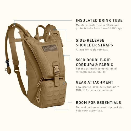 CamelBak Ambush Tactical Hydration Backpack Coyote 2.0 with 100oz Mil‑Spec Crux Reservoir