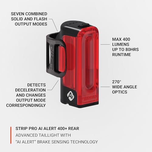 LEZYNE Strip Drive Pro Ai Alert Bicycle Rear Light 400 Lumens USB-C Waterproof