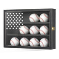 GYaozii Retro Baseball Display Case for 12 Balls with UV Protection Wood Frame - Black with Flag Detail