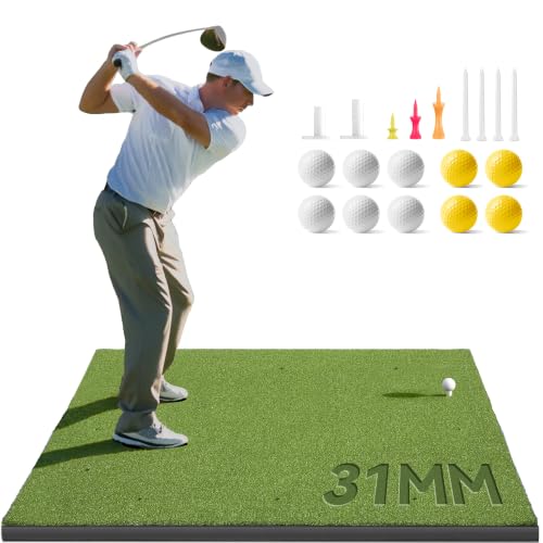 Golfguru 5' x 4' Pro-31mm Thick Golf Practice Mat with 10 Balls & 4 Tees