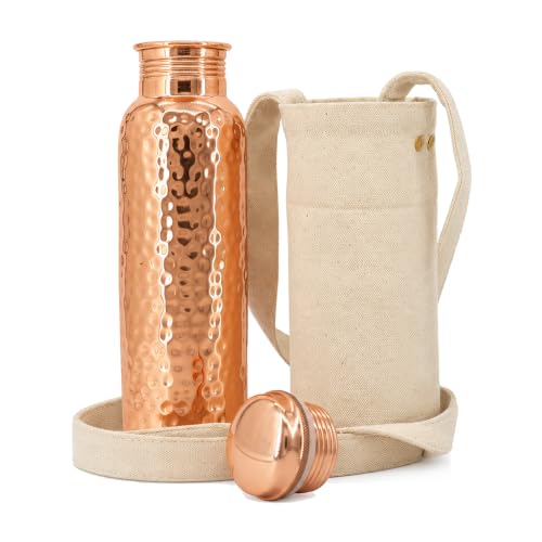 Hammered Copper Water Bottle 34oz - Leak-Proof, Ayurvedic Drinking Bottle