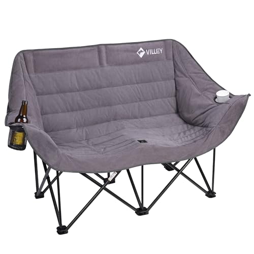 Villey Oversized Double Camping Chair Grey Heavy-Duty Folding Loveseat