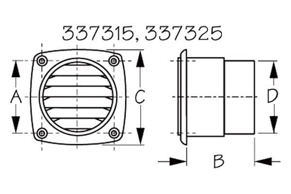 Sea-Dog Abs White Thru-Vent Hose, 3-11/16 in L x 3-11/16 in W x 2-7/16 in D