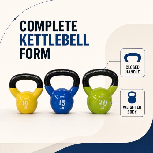 Fitvids 10-20 LB Cast Iron Kettlebell Set for Home Gym Strength Training, Vinyl-Coated