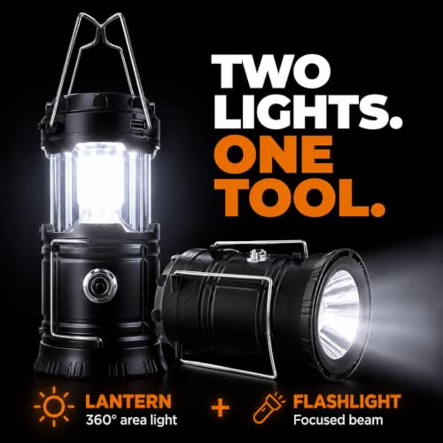 4 Pack Solar LED Camping Lanterns - Battery Powered Emergency Lights