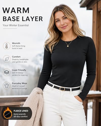 NebuKinex Women's Long Sleeve Thermal Shirt for Winter Baselayer - Medium, Black Grey Blue 5 Pack