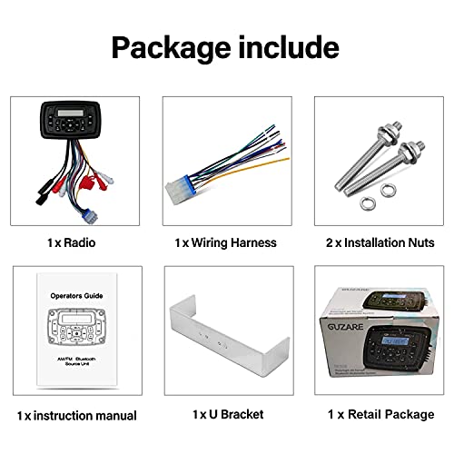 GUZARE Waterproof Marine Bluetooth Radio for Boats, Golf Carts, ATV, UTV, Hot Tubs