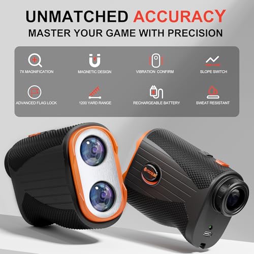 Golf Rangefinder with Slope & Flag Locking 1200 Yards - Black & Orange