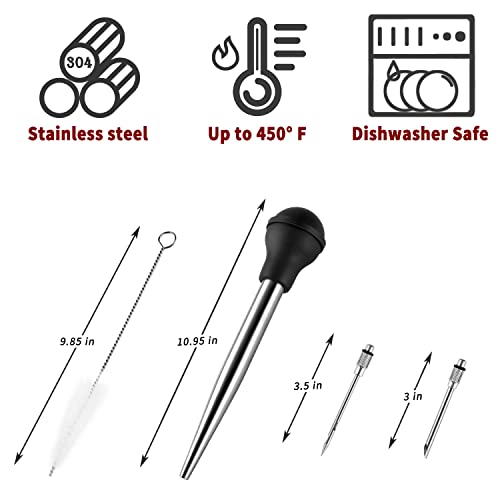 Black Stainless Steel Turkey Baster Syringe Set with 2 Marinade Needles - Food Grade