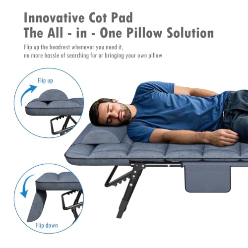 Folding Camping Cot for Adults with Adjustable Recline & Pillow - Portable Outdoor Bed