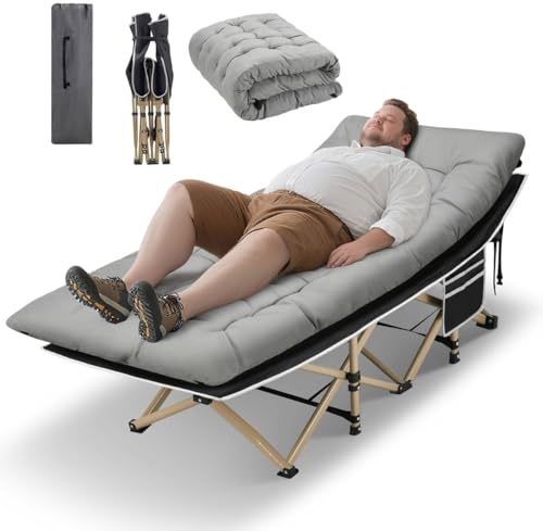 HABUTWAY Grey Camping Cot for Adults 75" x 28" with Mattress & Carry Bag, Supports 600 lbs