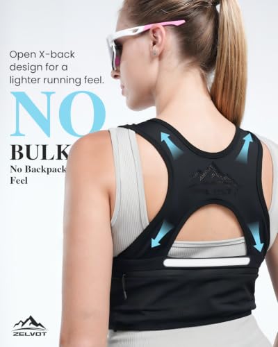 Women’s Running Vest with 500ml Soft Flask - Black, Medium