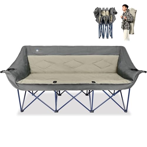 CAMPHILL 3-Person Folding Camping Chair with Thick Padding, Supports 900 lbs