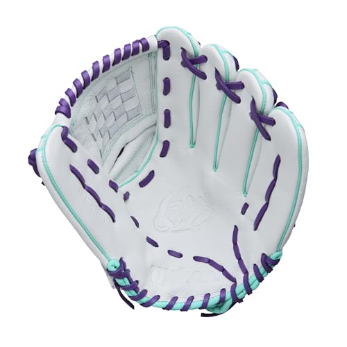 Wilson 2026 A500 Siren 12 Inch Fastpitch Softball Glove - Right Hand, White/Seafoam/Purple