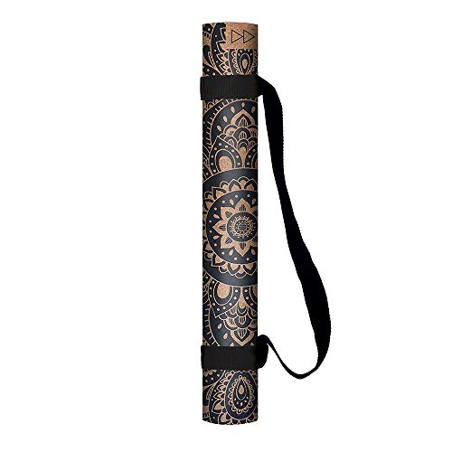 Mandala Black Cork Yoga Mat 1.5mm for Hot & Power Yoga | Eco-Friendly & Studio Quality with Carrying Strap