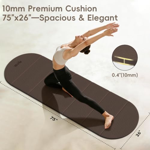 WeiLa Foldable Yoga Mat 10mm Thick, Extra Long 75x26in, Brown & Bamboo Cream