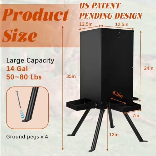 PROLEE Black 85lb Weatherproof Deer Feeder with 4 Feeding Trays & Stand