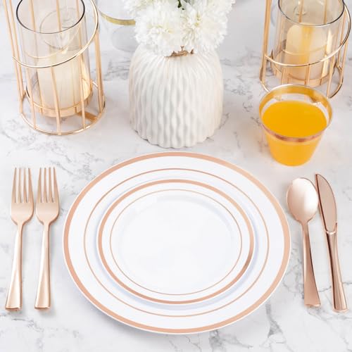 Rose Gold Plastic Dinnerware Set for 100 Guests - 600 Pieces