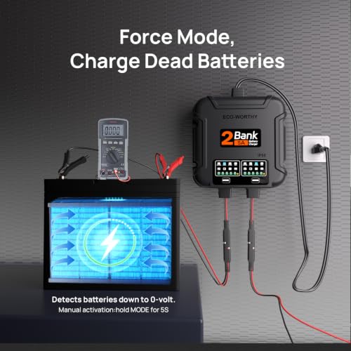 Marine Battery Charger 12V 10A Dual Bank Waterproof Lead-Acid Lithium Repair