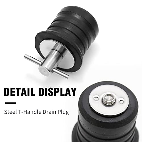 2 Pack 1-1/4 Inch T-Handle Drain Plugs - Rubber Sealed Locking Marine Drainage