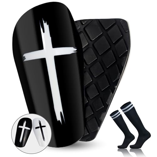 Kids Soccer Shin Guards with Socks - Black & White, Small Size