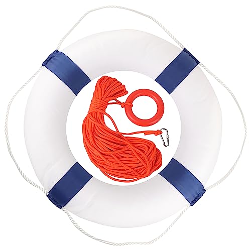 Blue Foam Life Preserver Ring with 98.4ft Rescue Rope for Water Safety - 20 Inch