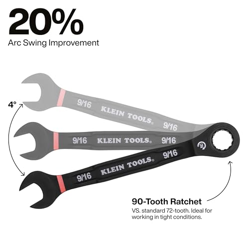 Klein Tools Ratcheting Wrench Set 8-Piece SAE 90-Tooth with Color-Coded Sizes