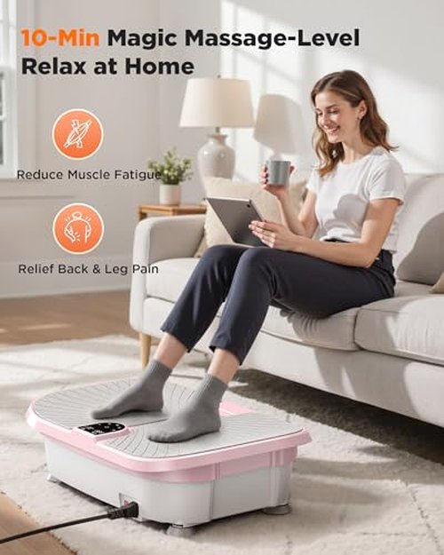 FEIERDUN Vibration Plate Exercise Machine, 400 LBS Capacity Vibration Plate for Lymphatic Drainage, Max Space for Whole-Body Workout & Relaxation at Home-Pink