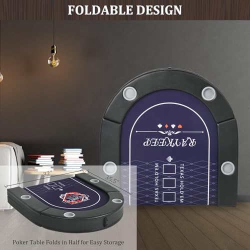 RAYKEEP 71-Inch Foldable Poker Table for 8 Players - Portable Casino Texas Hold'em
