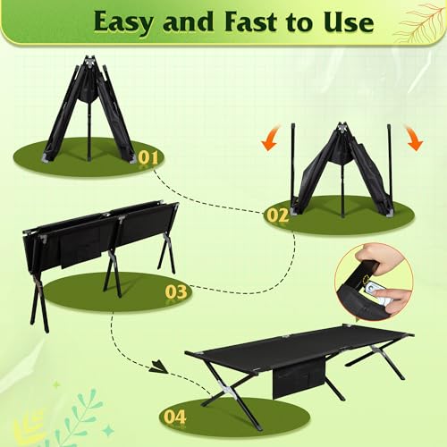 WLIVE Black Folding Camping Cot for Adults, Supports 300 lb, Easy Setup & Portable