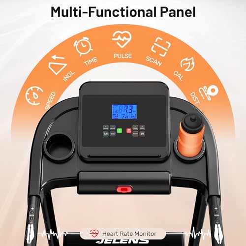 Black JELENS Foldable Home Treadmill with 15% Auto Incline, 3.0HP Quiet Motor, 330LBS Capacity