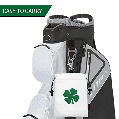 Leather Golf Valuables Pouch with Drawstrings - White - Men Women