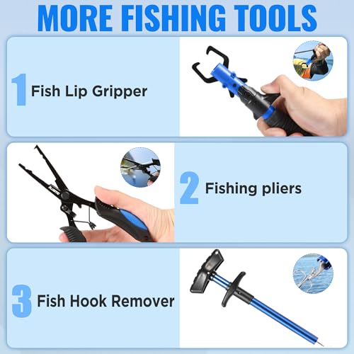 PLUSINNO 35-Inch Extendable Floating Fish Landing Net with Handle and Tools