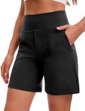 Women's Bermuda Shorts 7 Inch Inseam Athletic Long Shorts with Pockets - Black, Large