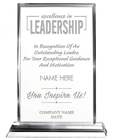 Excellence In Leadership Customized Crystal Award Trophy 6.5" - Employee Recognition, Corporate Gift