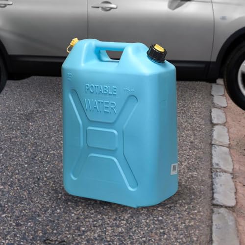 4 Pack Portable Water Jugs - 5 Gallon Food-Grade Plastic Emergency & Camping Container with Reversible Spout - Blue