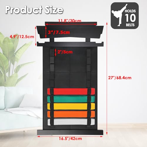 10 Belts Karate Belt Display Rack with Personalized Stickers - Black