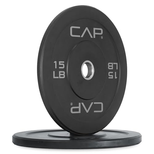 CAP Barbell Rubber Olympic Bumper Plate - 15lbs Pair, Medium Bounce, Multiple Colors