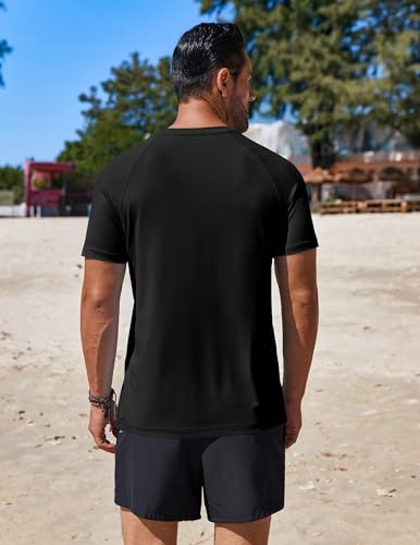 Men's UPF 50+ Rash Guard Swim Shirt Black X-Large for Beach, Surf, and Workout