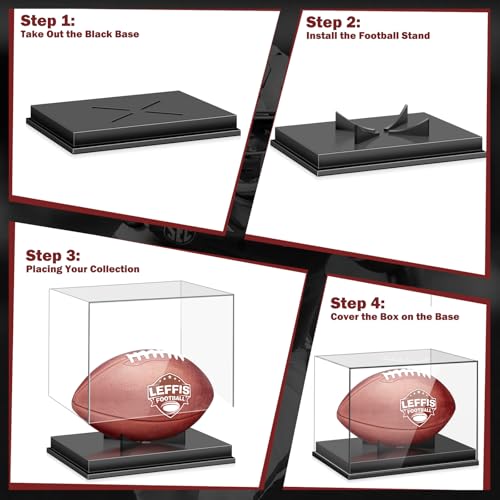 Full Size Football Display Case Clear - Acrylic Ball Collector Stand with Base