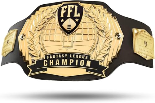 Gold Fantasy Football Championship Belt - Perpetual 12-Year Trophy Belt with Customizable Plates