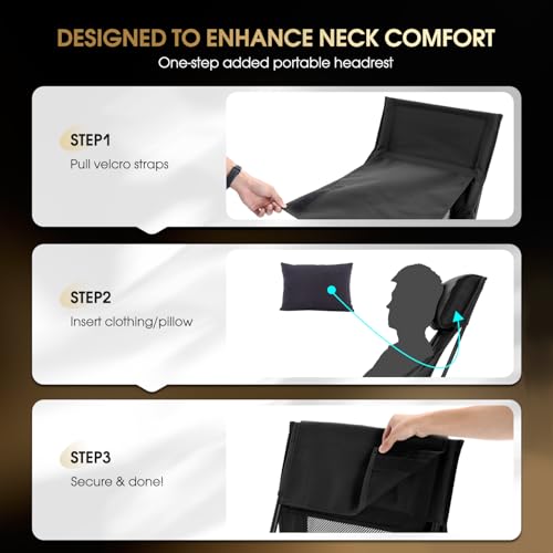 MOON LENCE Black Oversized High Back Camping Chair, Height Adjustable Folding Seat for Adults, 400 lbs Capacity