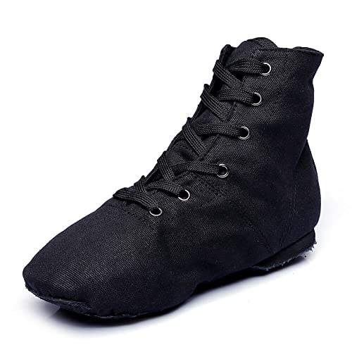 Women's Jazz Dance Boots Lace Up High Top Character Shoes - Black Suede, 10