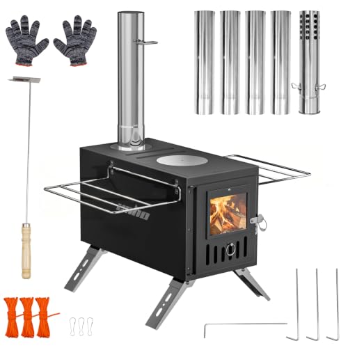 Portable Hot Tent Stove with Chimney Pipes - Black Metal Style for Camping & Outdoor Heating