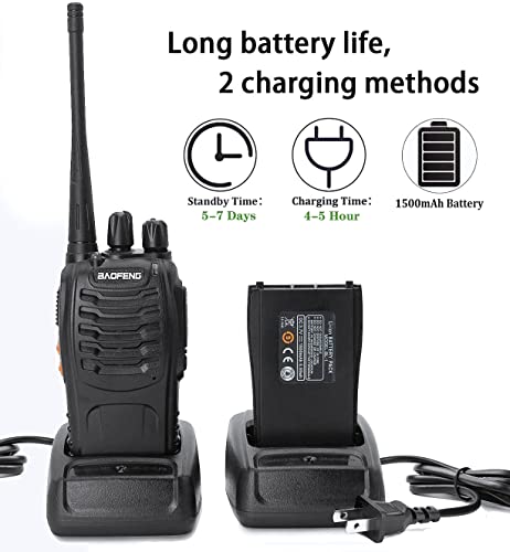 Black 8-Pack Walkie Talkies for Adults Long Range Two-Way Radios Rechargeable