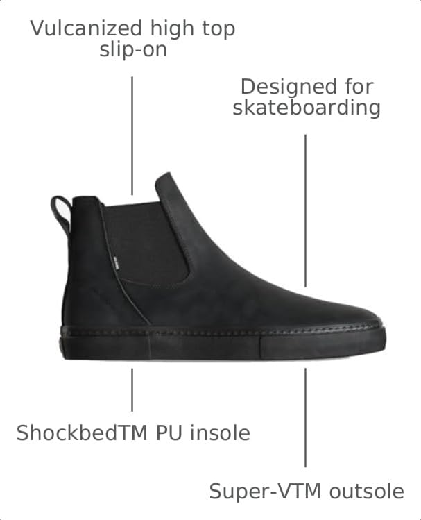 Globe Dover II Black Crazyhorse Skateboard Shoe - Men's High Top Slip-On