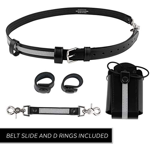 Firefighter Radio Holder with Anti-Sway Strap - Genuine Leather, Reflective Safety Gear