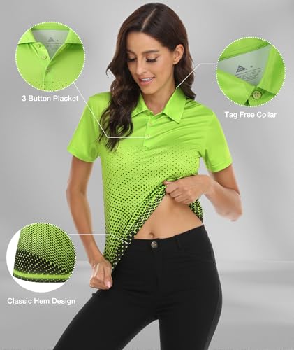 Large Green Women's Golf Polo Shirt Short Sleeve Collared Tennis Top - Little Beauty