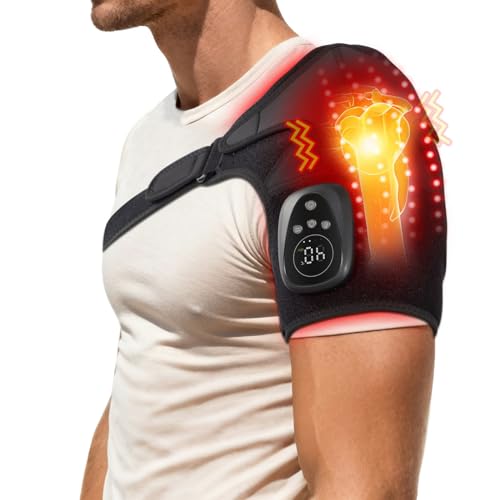 GINEKOO Left Red Light Heated Shoulder Wrap with Massage for Rotator Cuff Pain